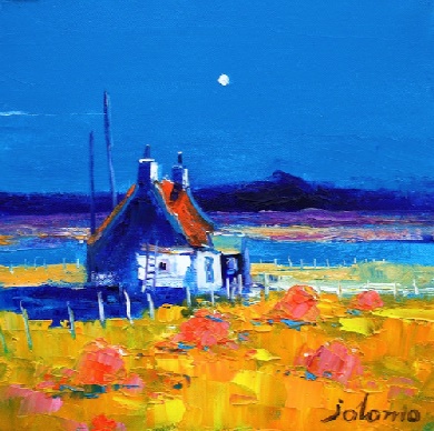 Croft and Haystacks in the Moonlight Benbecula 12x12  SOLD